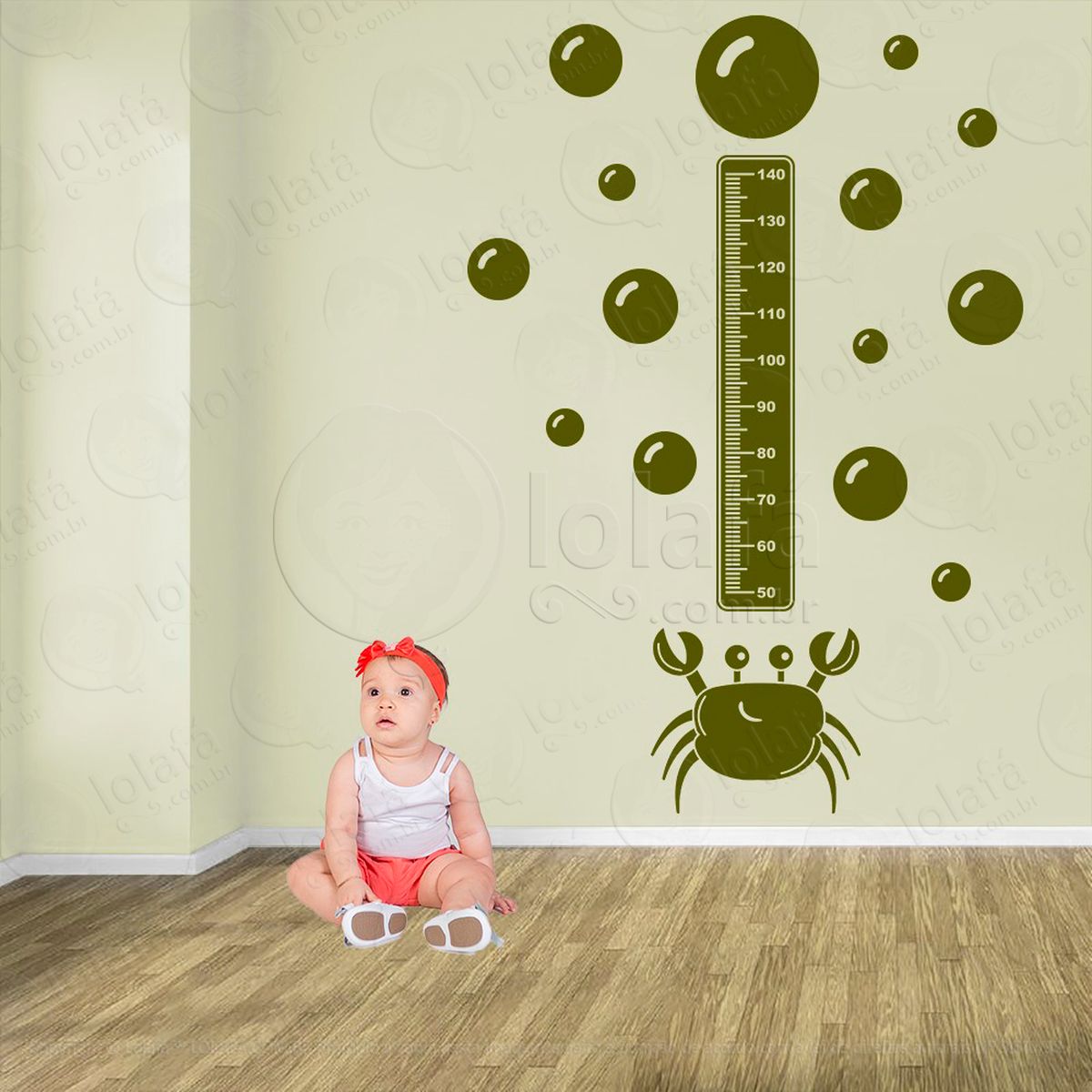 caranguejo e bolhas adesivo régua de crescimento infantil, medidor de altura para quarto, porta e parede - mod:57