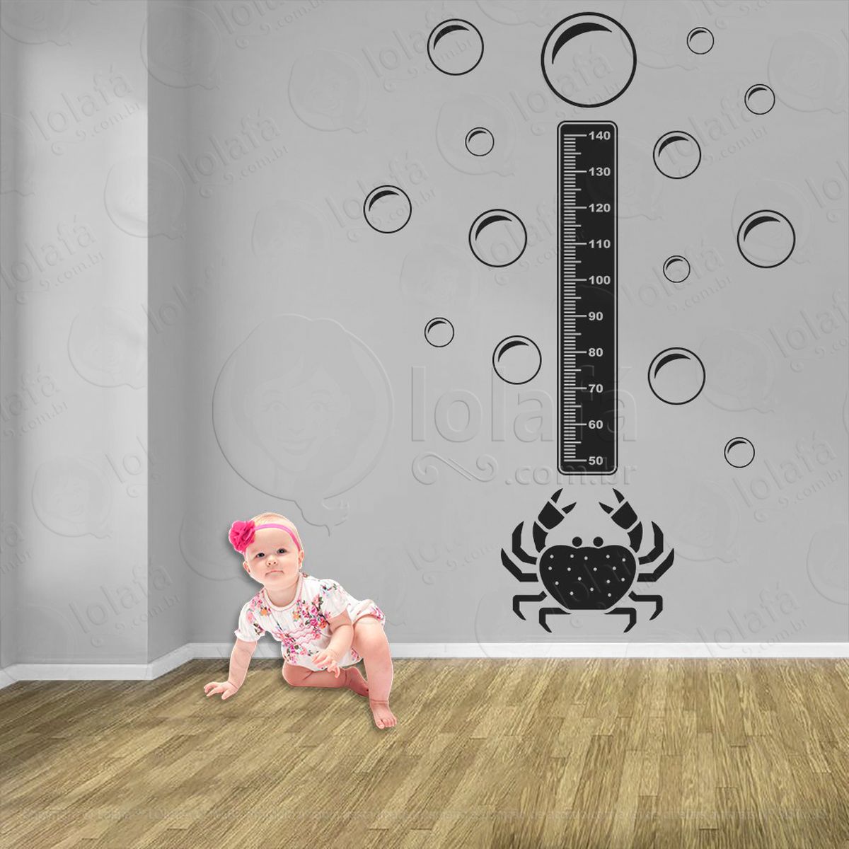 caranguejo e bolhas adesivo régua de crescimento infantil, medidor de altura para quarto, porta e parede - mod:60