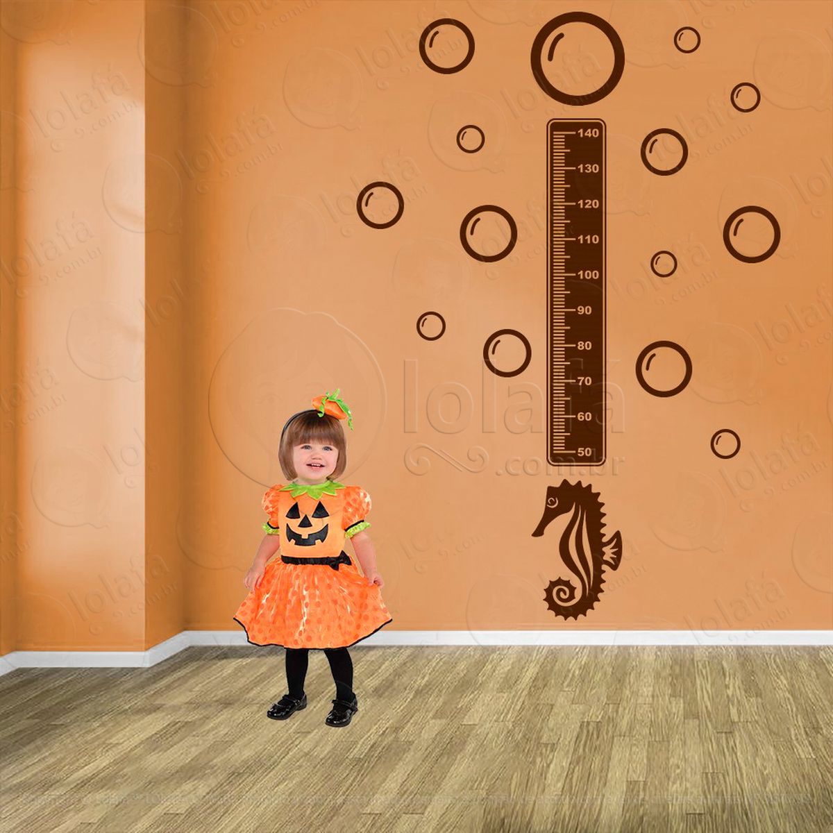 cavalo-marinho e bolhas adesivo régua de crescimento infantil, medidor de altura para quarto, porta e parede - mod:66