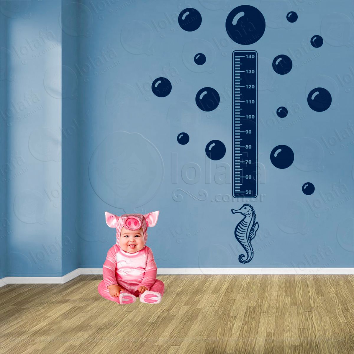 cavalo-marinho e bolhas adesivo régua de crescimento infantil, medidor de altura para quarto, porta e parede - mod:72