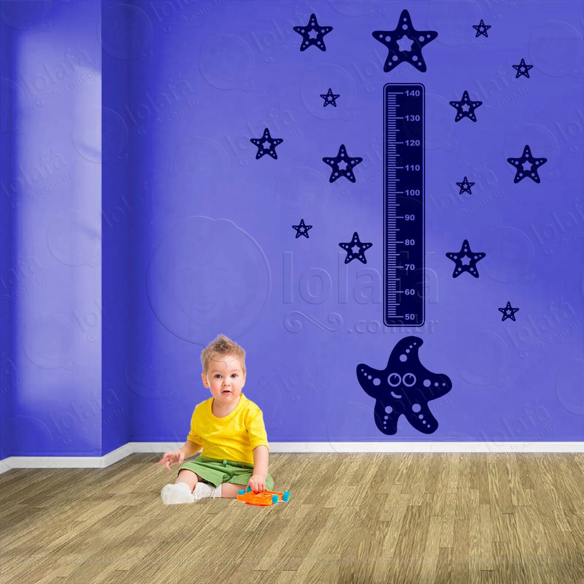 estrela-do-mar e estrelas-do-mar adesivo régua de crescimento infantil, medidor de altura para quarto, porta e parede - mod:77