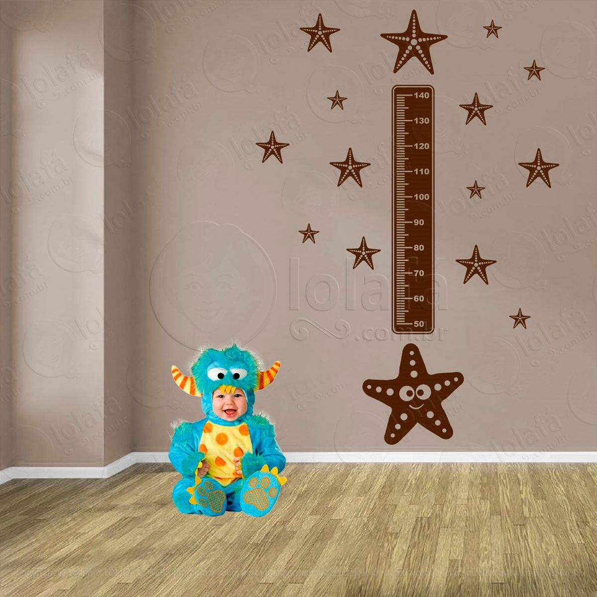 estrela-do-mar e estrelas-do-mar adesivo régua de crescimento infantil, medidor de altura para quarto, porta e parede - mod:79
