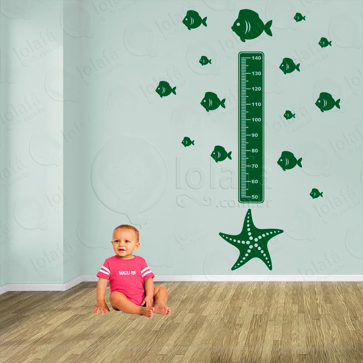 estrela-do-mar e peixes adesivo régua de crescimento infantil, medidor de altura para quarto, porta e parede - mod:80