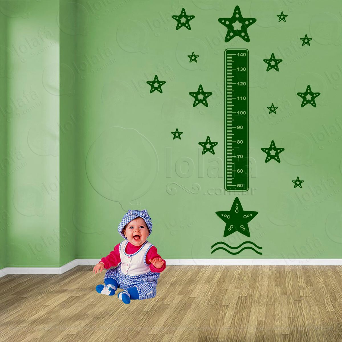 estrela-do-mar e estrelas-do-mar adesivo régua de crescimento infantil, medidor de altura para quarto, porta e parede - mod:81
