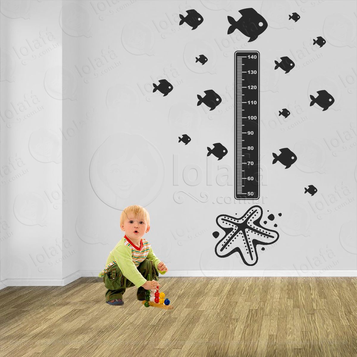 estrela-do-mar e peixes adesivo régua de crescimento infantil, medidor de altura para quarto, porta e parede - mod:82