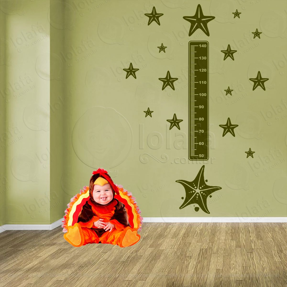 estrela-do-mar e estrelas-do-mar adesivo régua de crescimento infantil, medidor de altura para quarto, porta e parede - mod:83