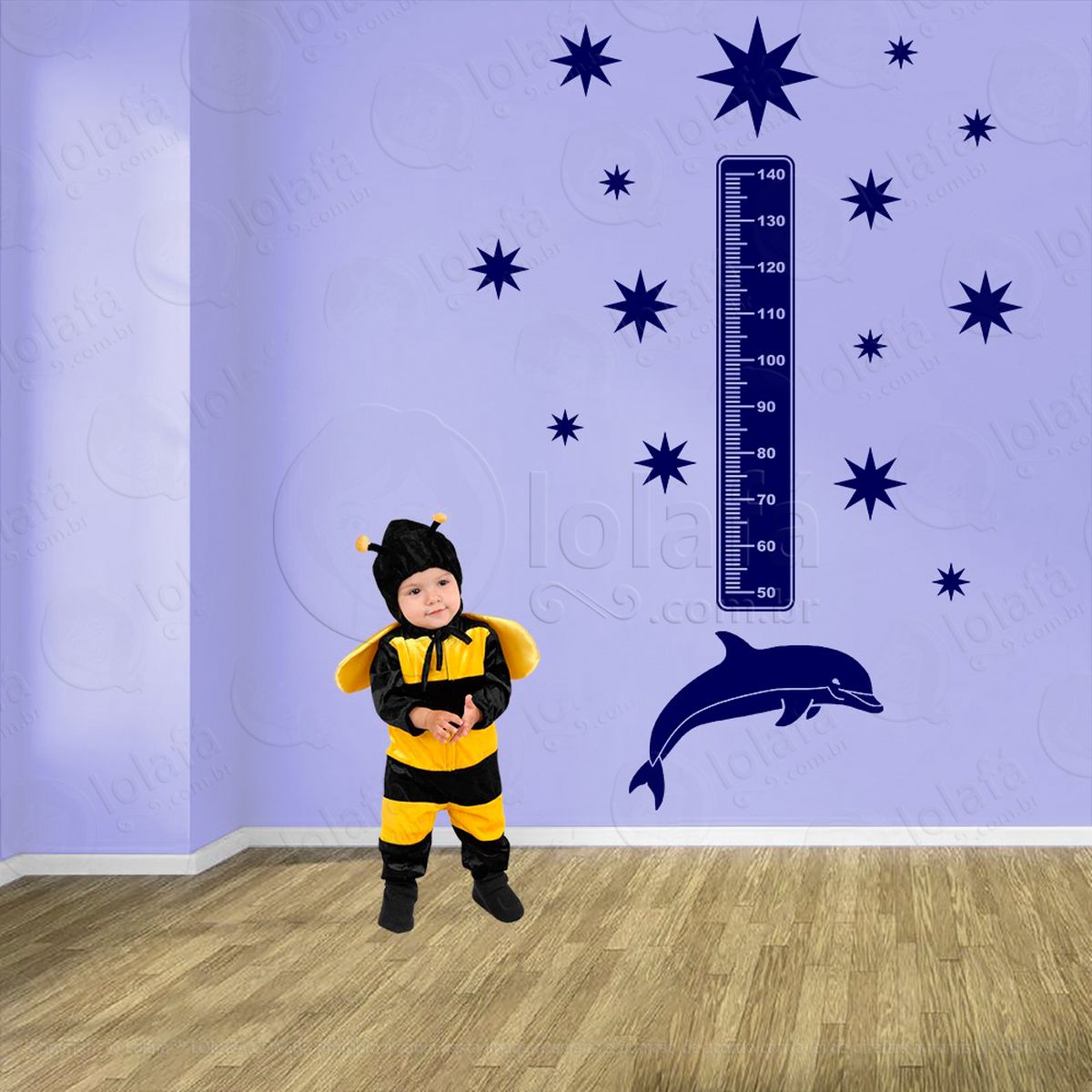 golfinho e estrelas adesivo régua de crescimento infantil, medidor de altura para quarto, porta e parede - mod:93