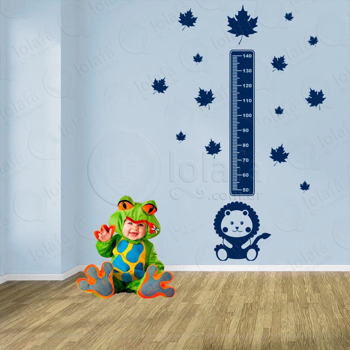 leão e folhas adesivo régua de crescimento infantil, medidor de altura para quarto, porta e parede - mod:103