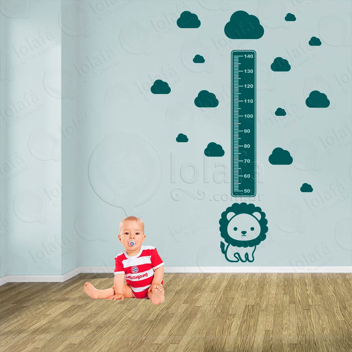 leão e nuvens adesivo régua de crescimento infantil, medidor de altura para quarto, porta e parede - mod:104