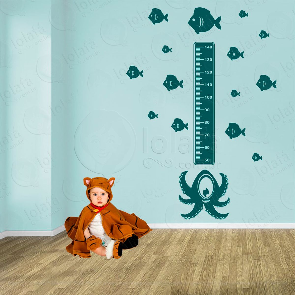 polvo e peixes adesivo régua de crescimento infantil, medidor de altura para quarto, porta e parede - mod:116