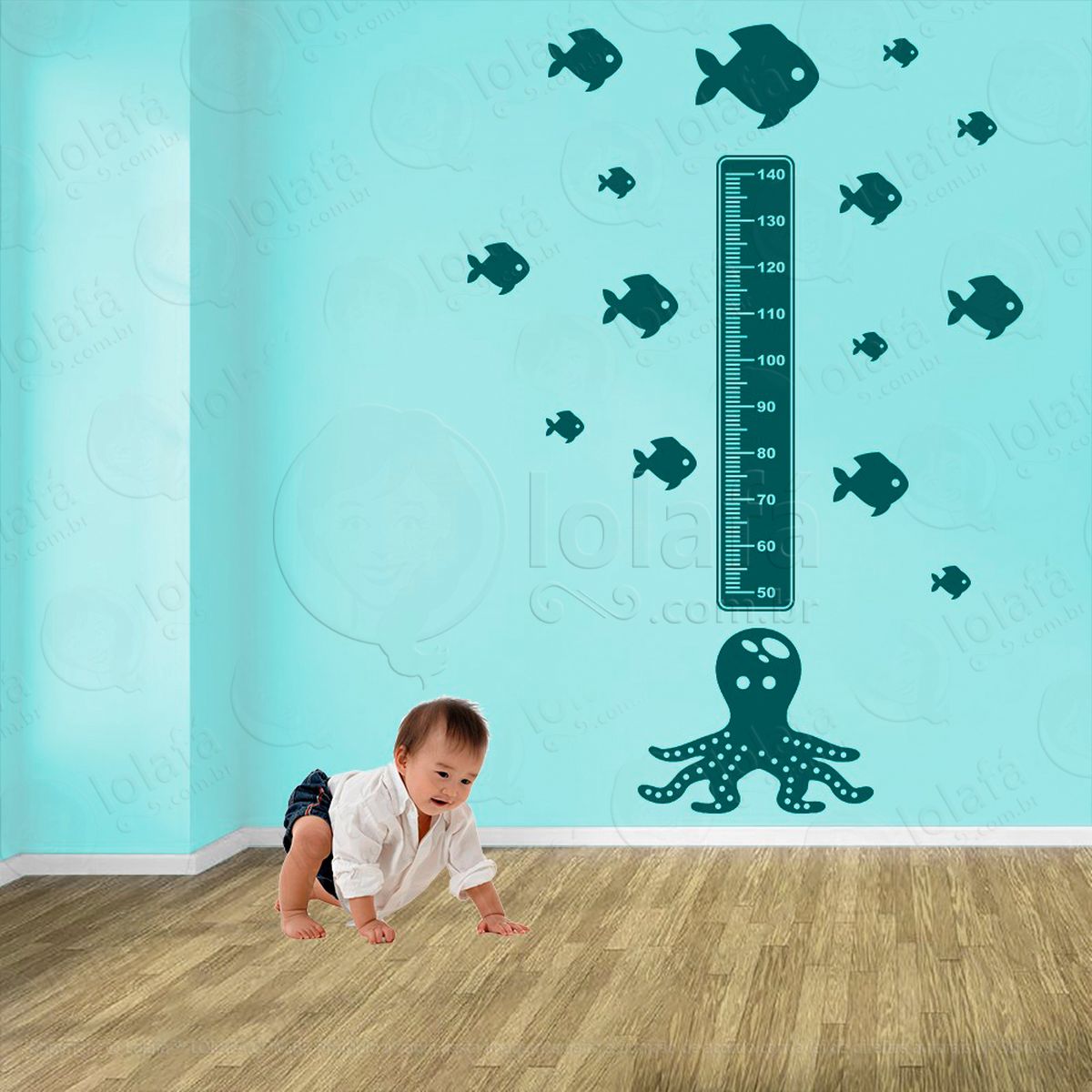 polvo e peixes adesivo régua de crescimento infantil, medidor de altura para quarto, porta e parede - mod:127