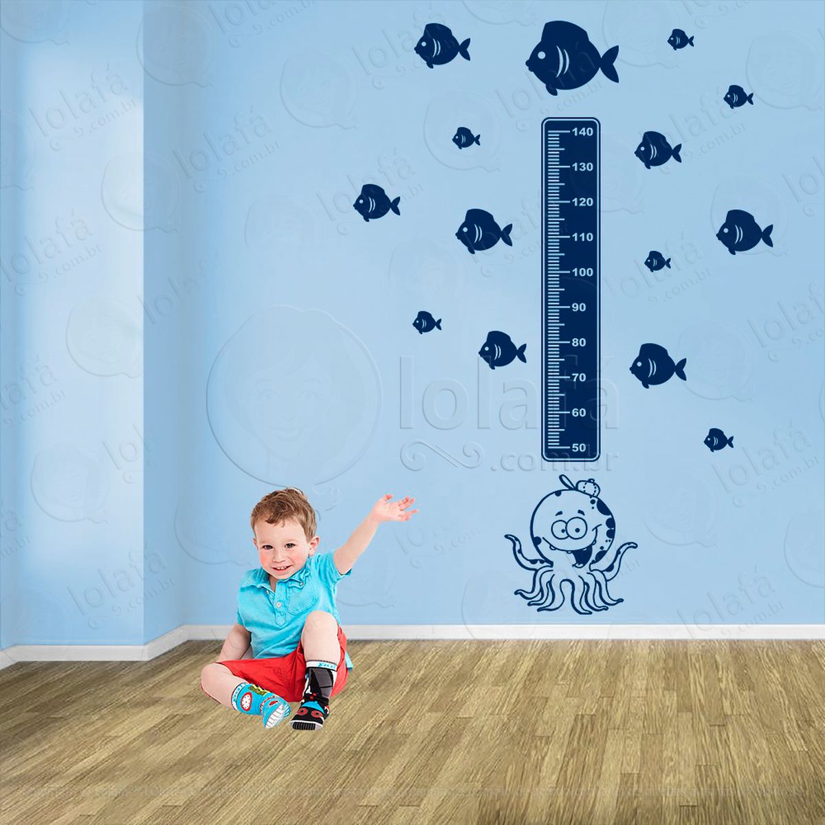 polvo e peixes adesivo régua de crescimento infantil, medidor de altura para quarto, porta e parede - mod:128