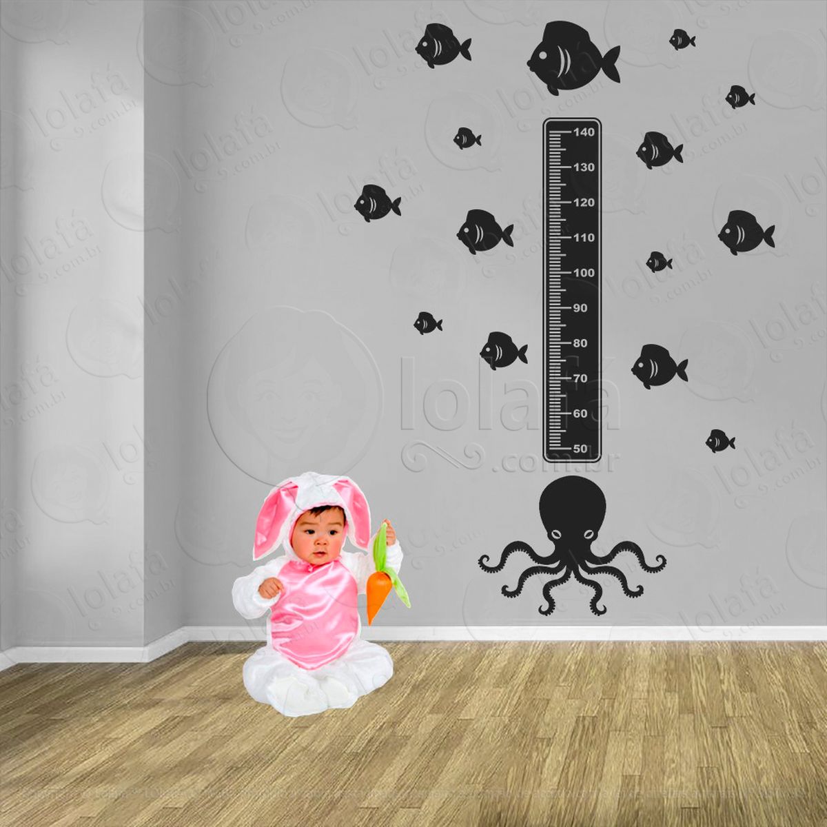 polvo e peixes adesivo régua de crescimento infantil, medidor de altura para quarto, porta e parede - mod:134