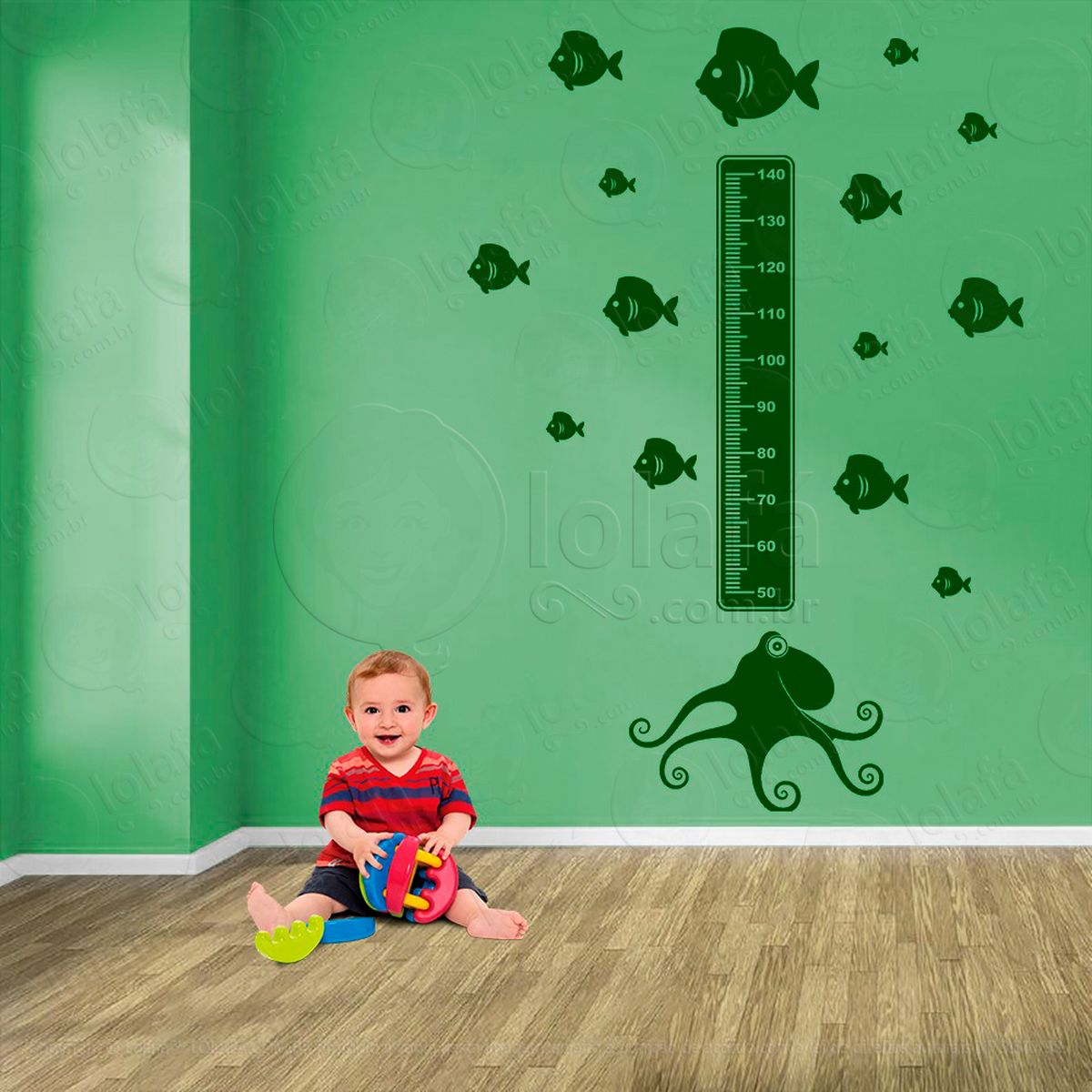 polvo e peixes adesivo régua de crescimento infantil, medidor de altura para quarto, porta e parede - mod:137