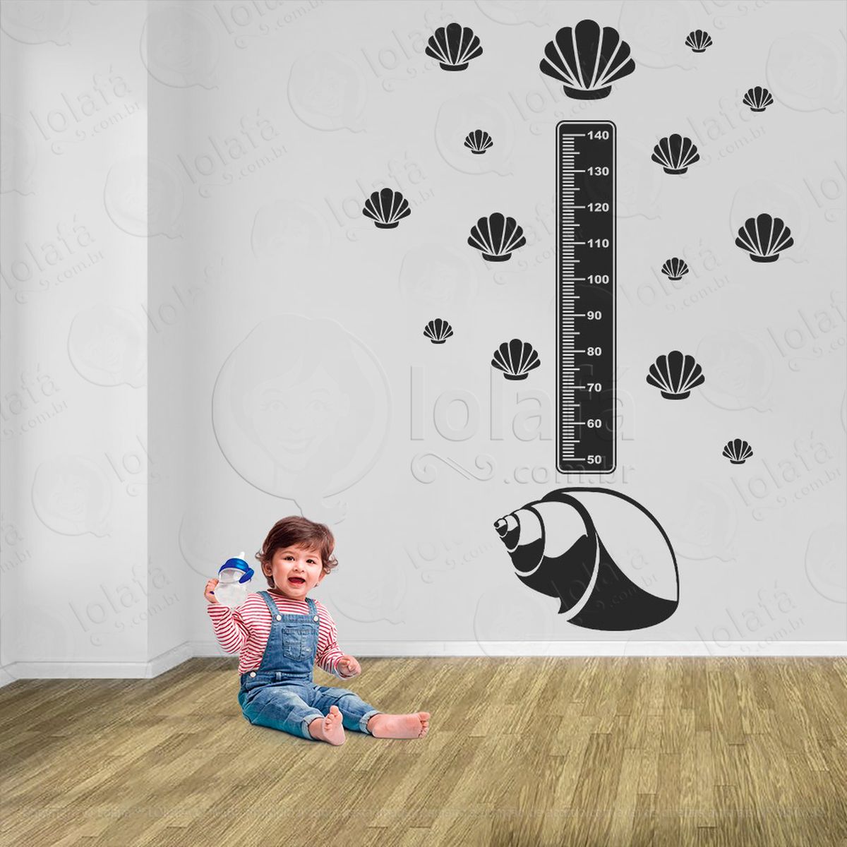 concha e conchas adesivo régua de crescimento infantil, medidor de altura para quarto, porta e parede - mod:145