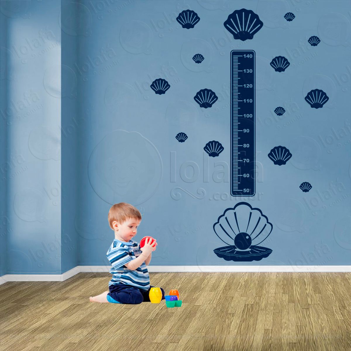 concha e conchas adesivo régua de crescimento infantil, medidor de altura para quarto, porta e parede - mod:146