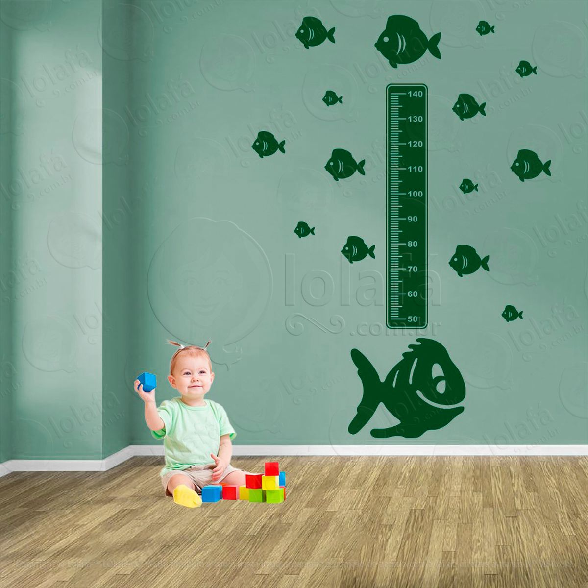 peixe e peixes adesivo régua de crescimento infantil, medidor de altura para quarto, porta e parede - mod:150