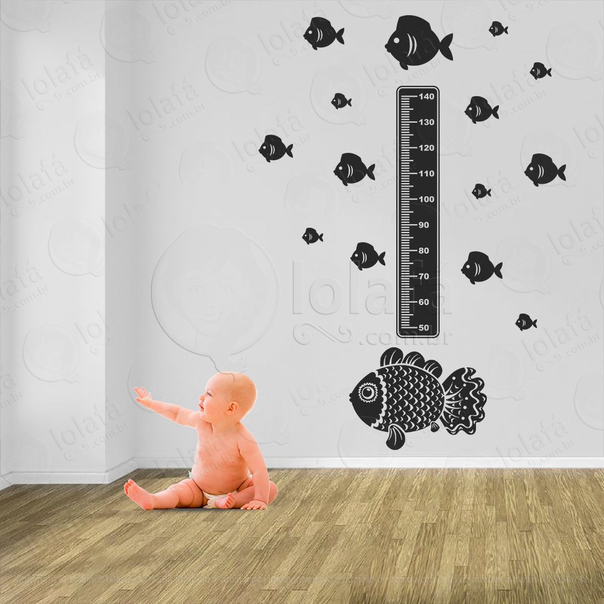 peixe e peixes adesivo régua de crescimento infantil, medidor de altura para quarto, porta e parede - mod:156