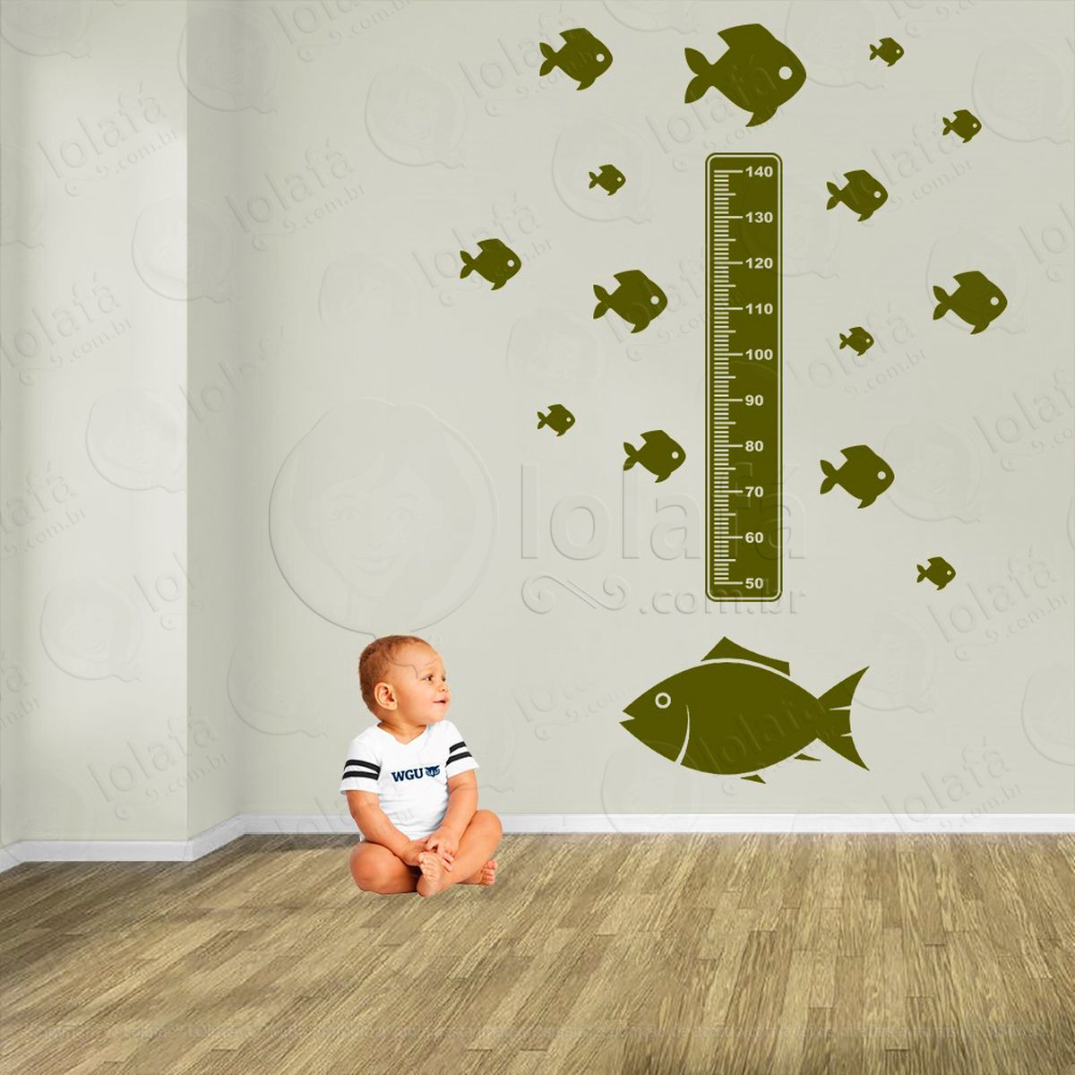 peixe e peixes adesivo régua de crescimento infantil, medidor de altura para quarto, porta e parede - mod:159