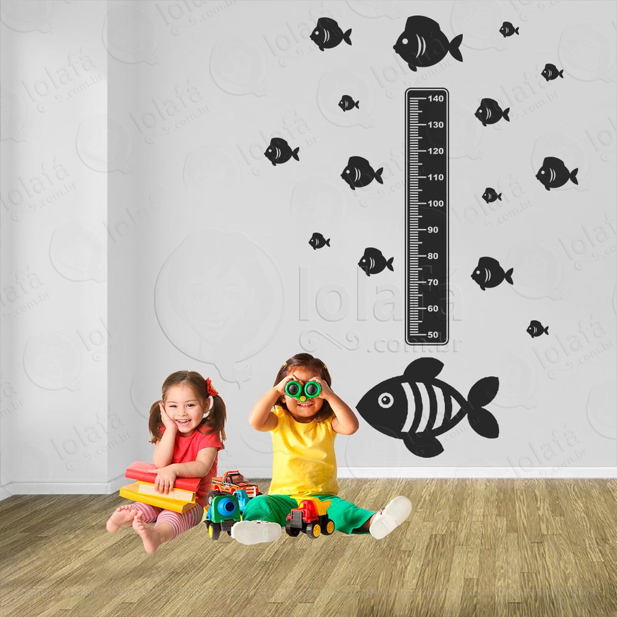peixe e peixes adesivo régua de crescimento infantil, medidor de altura para quarto, porta e parede - mod:162