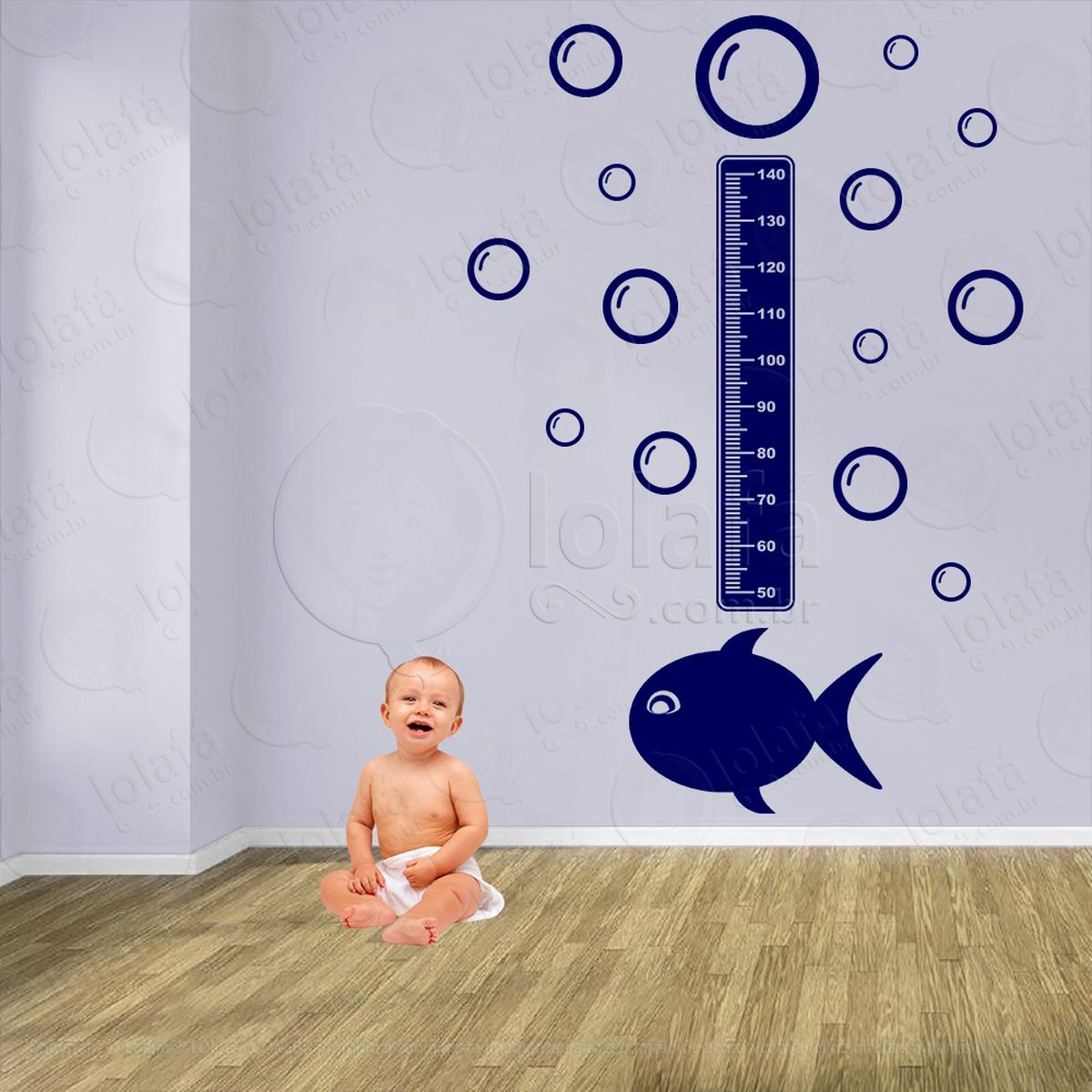 peixe e bolhas adesivo régua de crescimento infantil, medidor de altura para quarto, porta e parede - mod:163