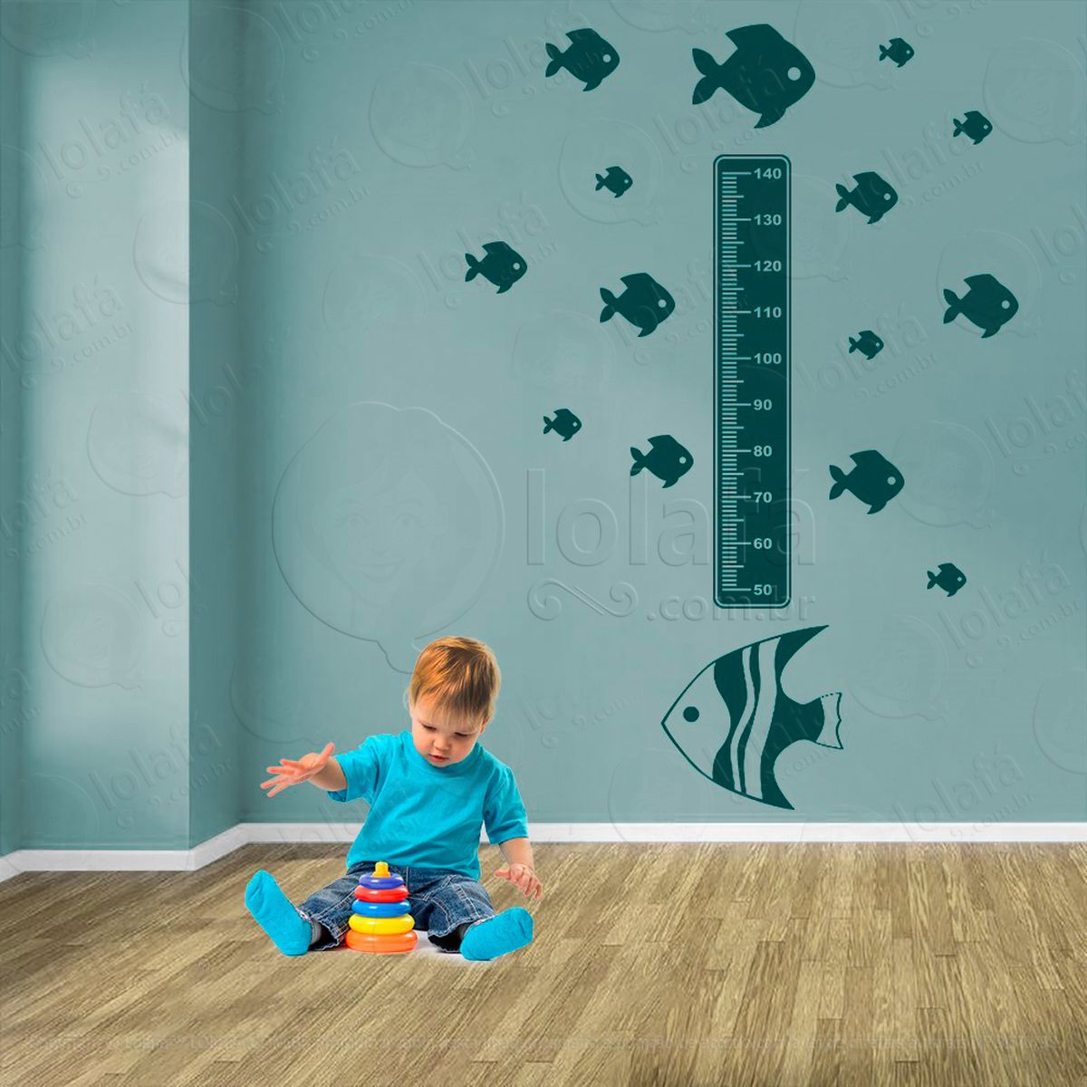 peixe e peixes adesivo régua de crescimento infantil, medidor de altura para quarto, porta e parede - mod:165