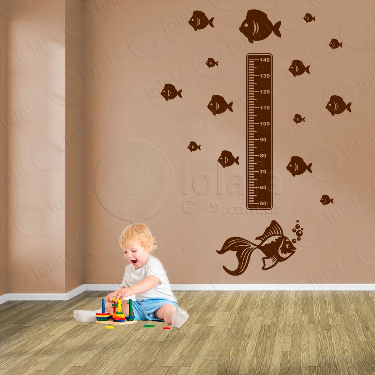 peixe e peixes adesivo régua de crescimento infantil, medidor de altura para quarto, porta e parede - mod:168