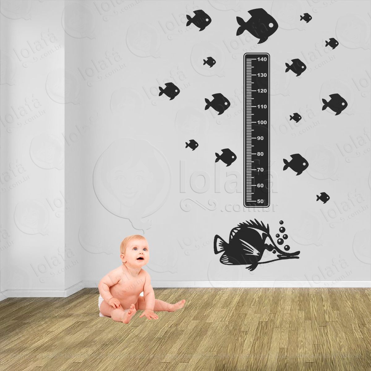 peixe e peixes adesivo régua de crescimento infantil, medidor de altura para quarto, porta e parede - mod:171