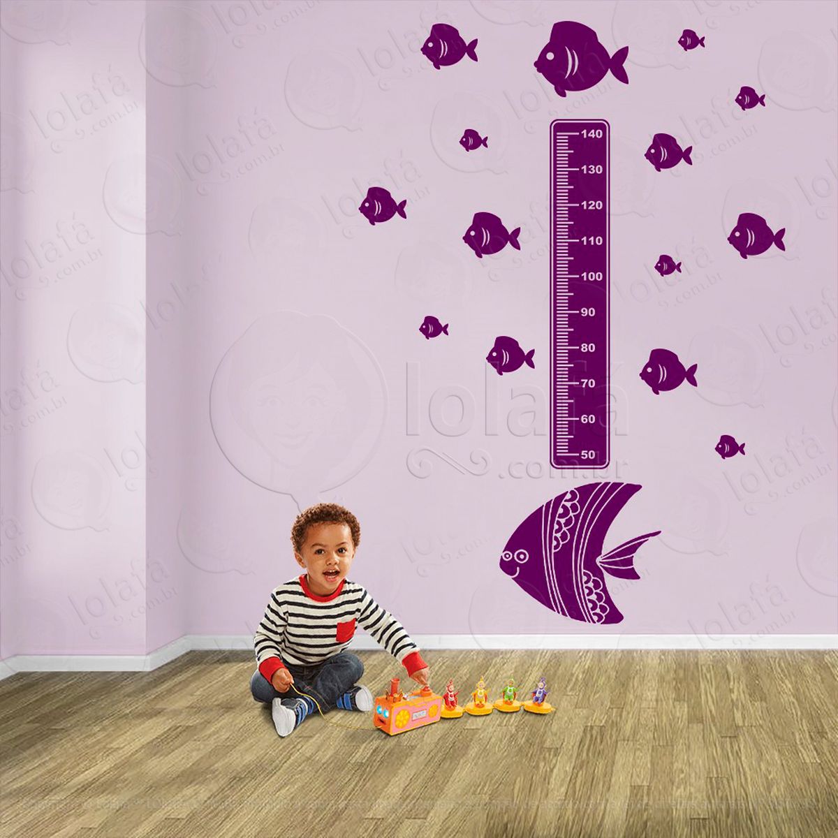 peixe e peixes adesivo régua de crescimento infantil, medidor de altura para quarto, porta e parede - mod:174