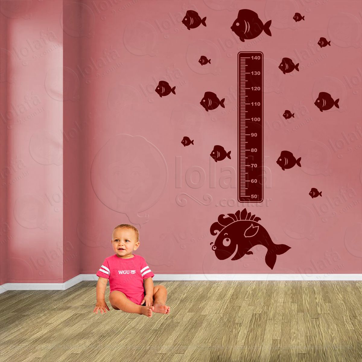 peixe e peixes adesivo régua de crescimento infantil, medidor de altura para quarto, porta e parede - mod:180