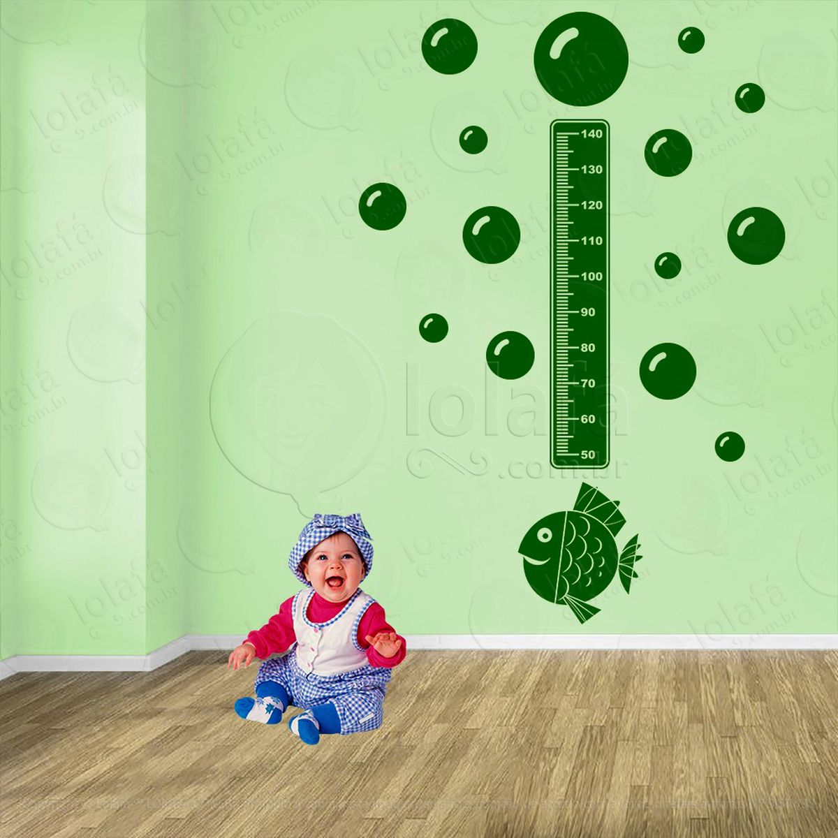 peixe e bolhas adesivo régua de crescimento infantil, medidor de altura para quarto, porta e parede - mod:181