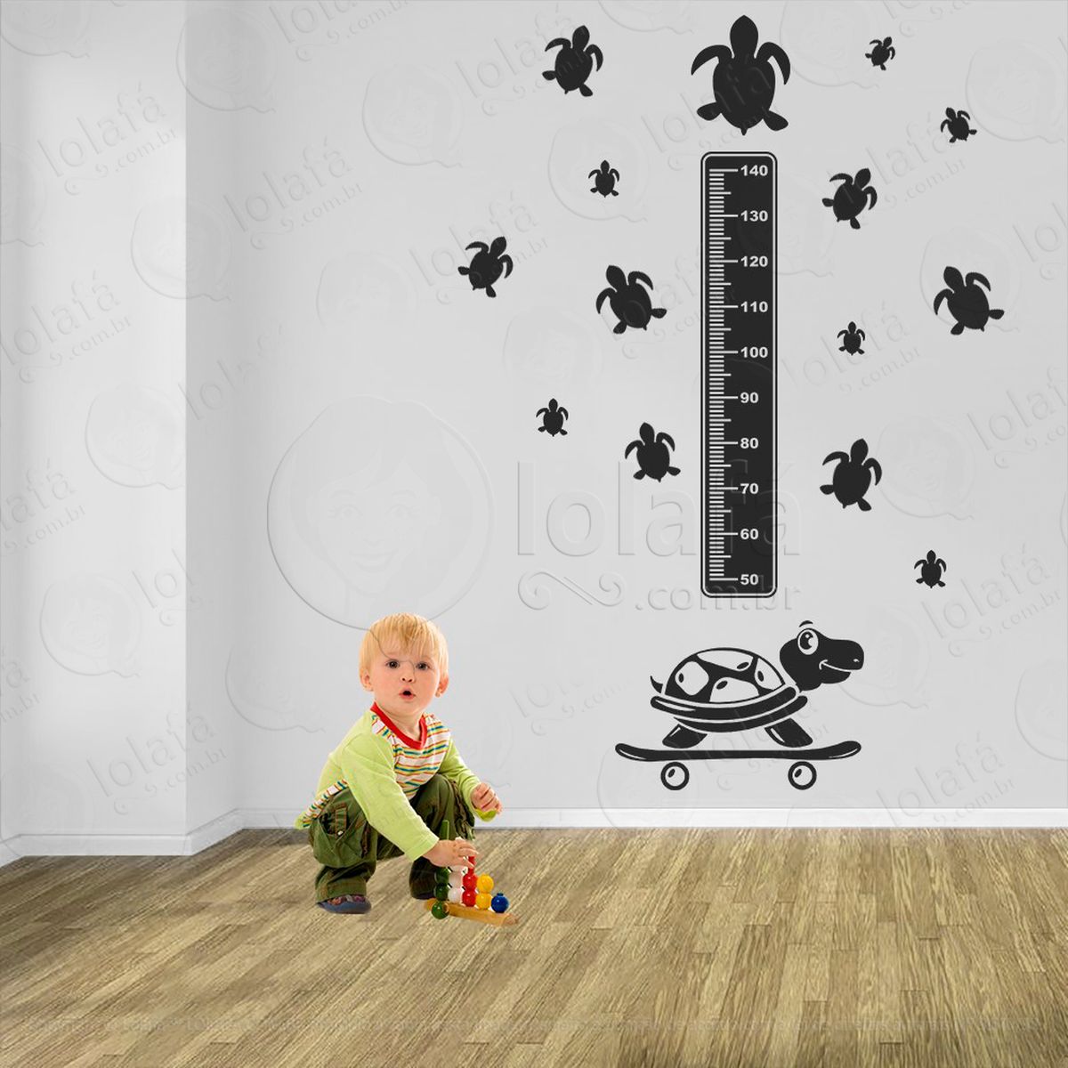 tartaruga e tartarugas adesivo régua de crescimento infantil, medidor de altura para quarto, porta e parede - mod:182