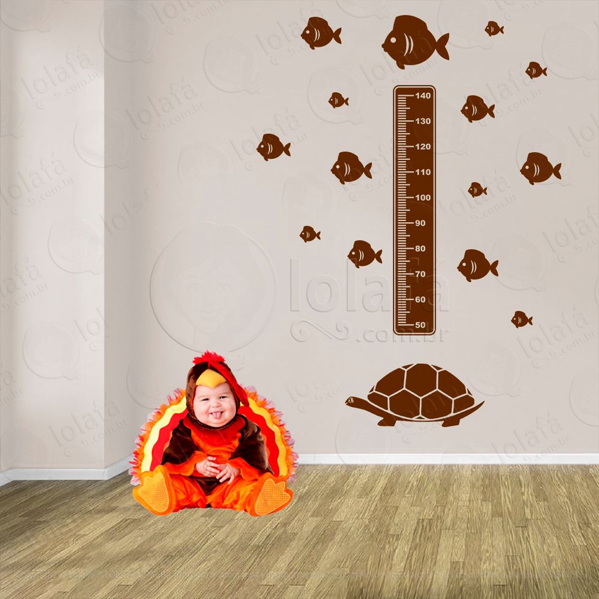 tartaruga e peixes adesivo régua de crescimento infantil, medidor de altura para quarto, porta e parede - mod:183