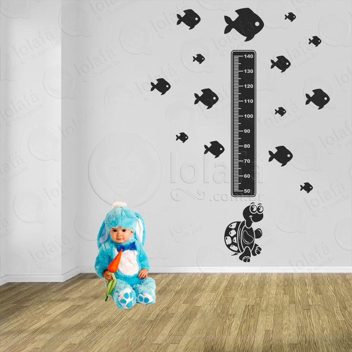 tartaruga e peixes adesivo régua de crescimento infantil, medidor de altura para quarto, porta e parede - mod:189