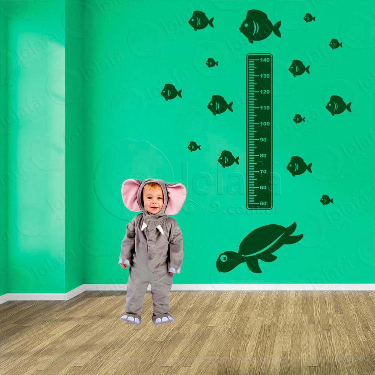 tartaruga e peixes adesivo régua de crescimento infantil, medidor de altura para quarto, porta e parede - mod:191