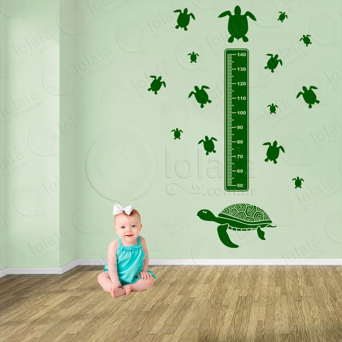 tartaruga e tartarugas adesivo régua de crescimento infantil, medidor de altura para quarto, porta e parede - mod:192