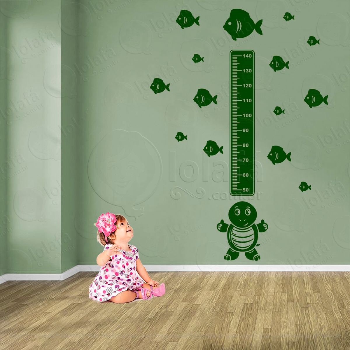 tartaruga e peixes adesivo régua de crescimento infantil, medidor de altura para quarto, porta e parede - mod:195