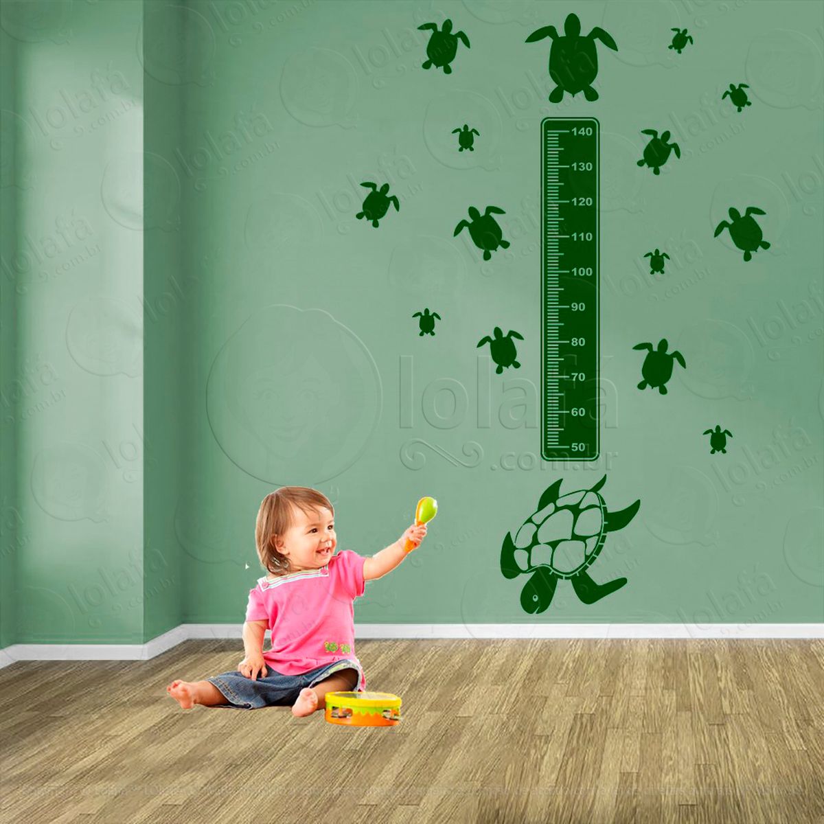 tartaruga e tartarugas adesivo régua de crescimento infantil, medidor de altura para quarto, porta e parede - mod:196