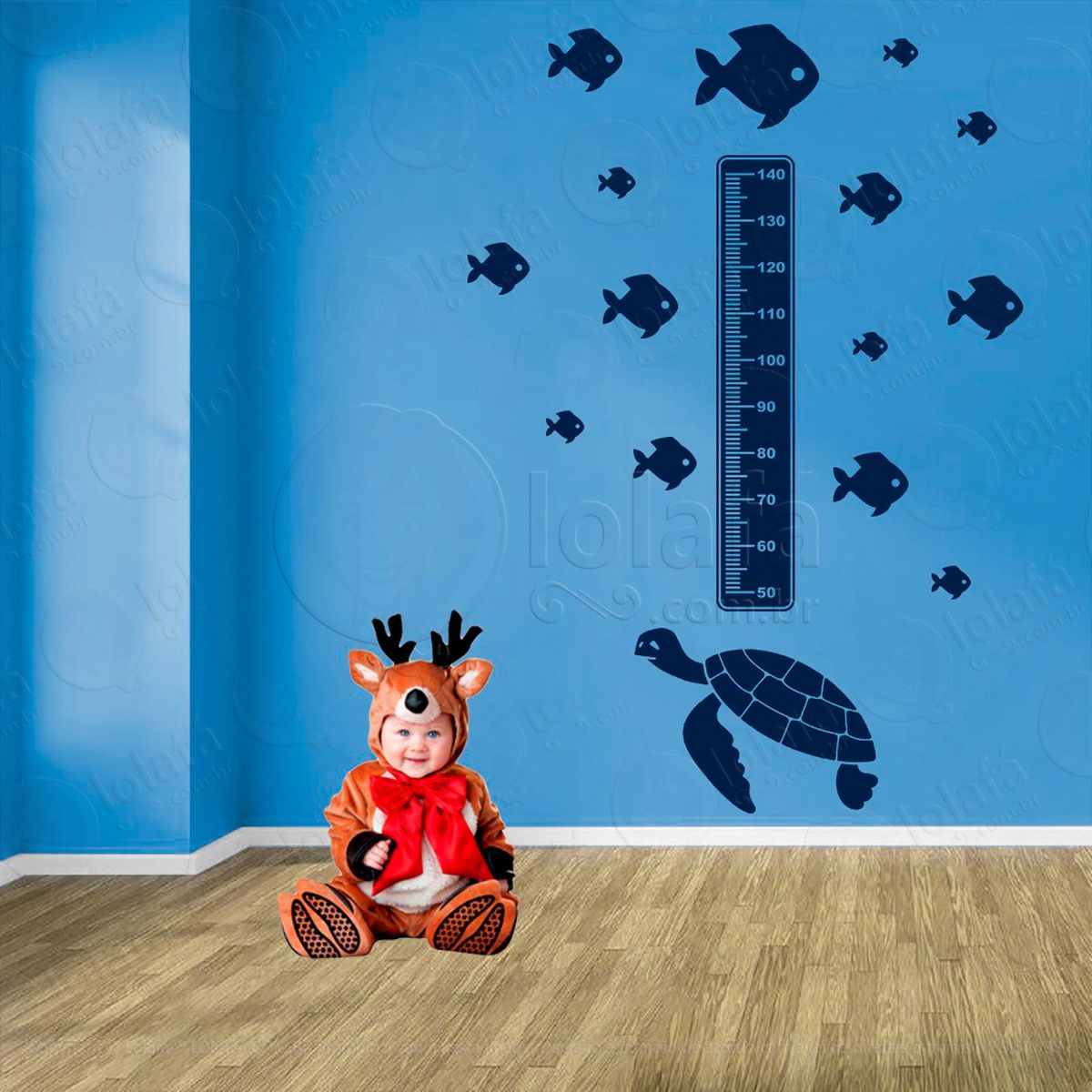 tartaruga e peixes adesivo régua de crescimento infantil, medidor de altura para quarto, porta e parede - mod:197
