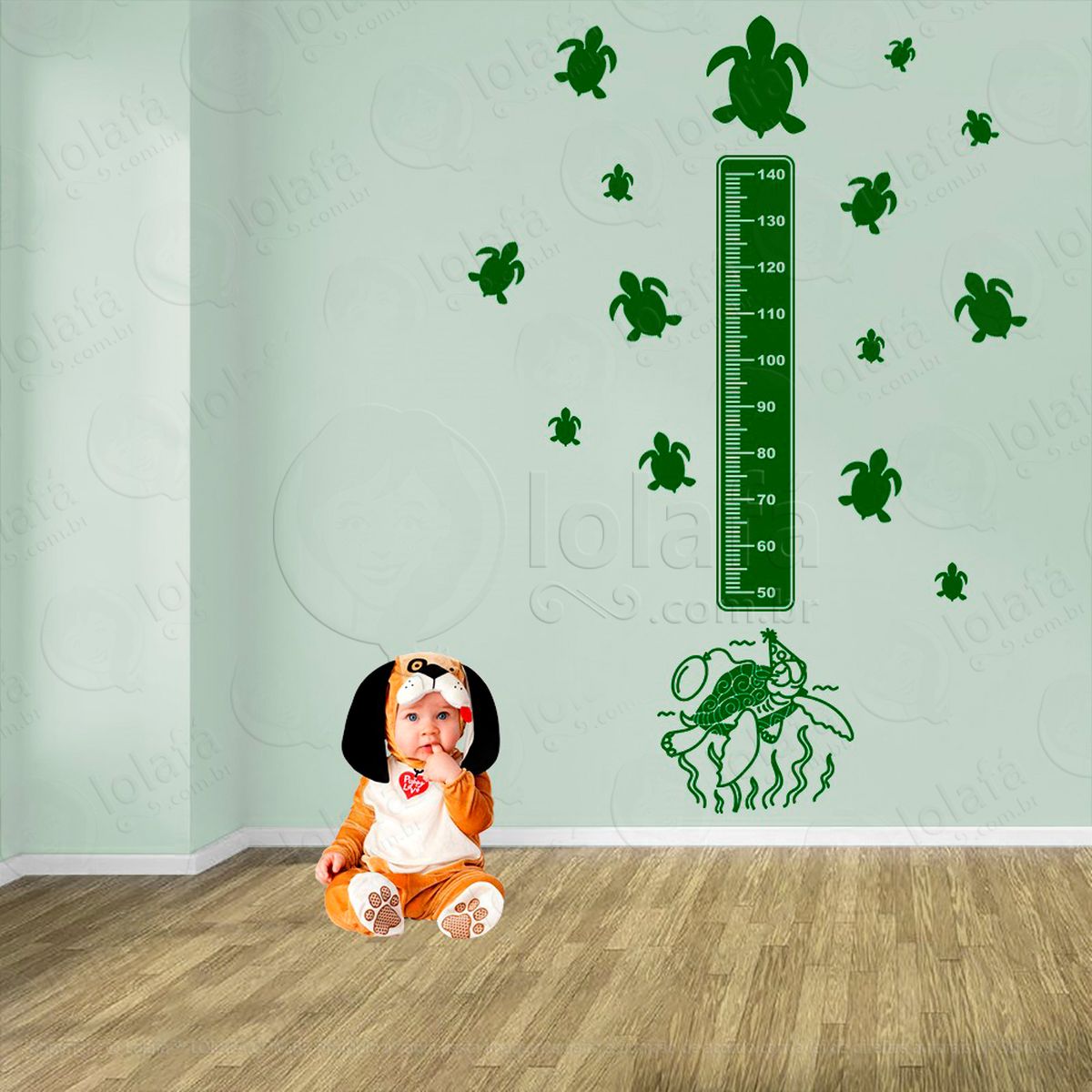 tartaruga e tartarugas adesivo régua de crescimento infantil, medidor de altura para quarto, porta e parede - mod:198
