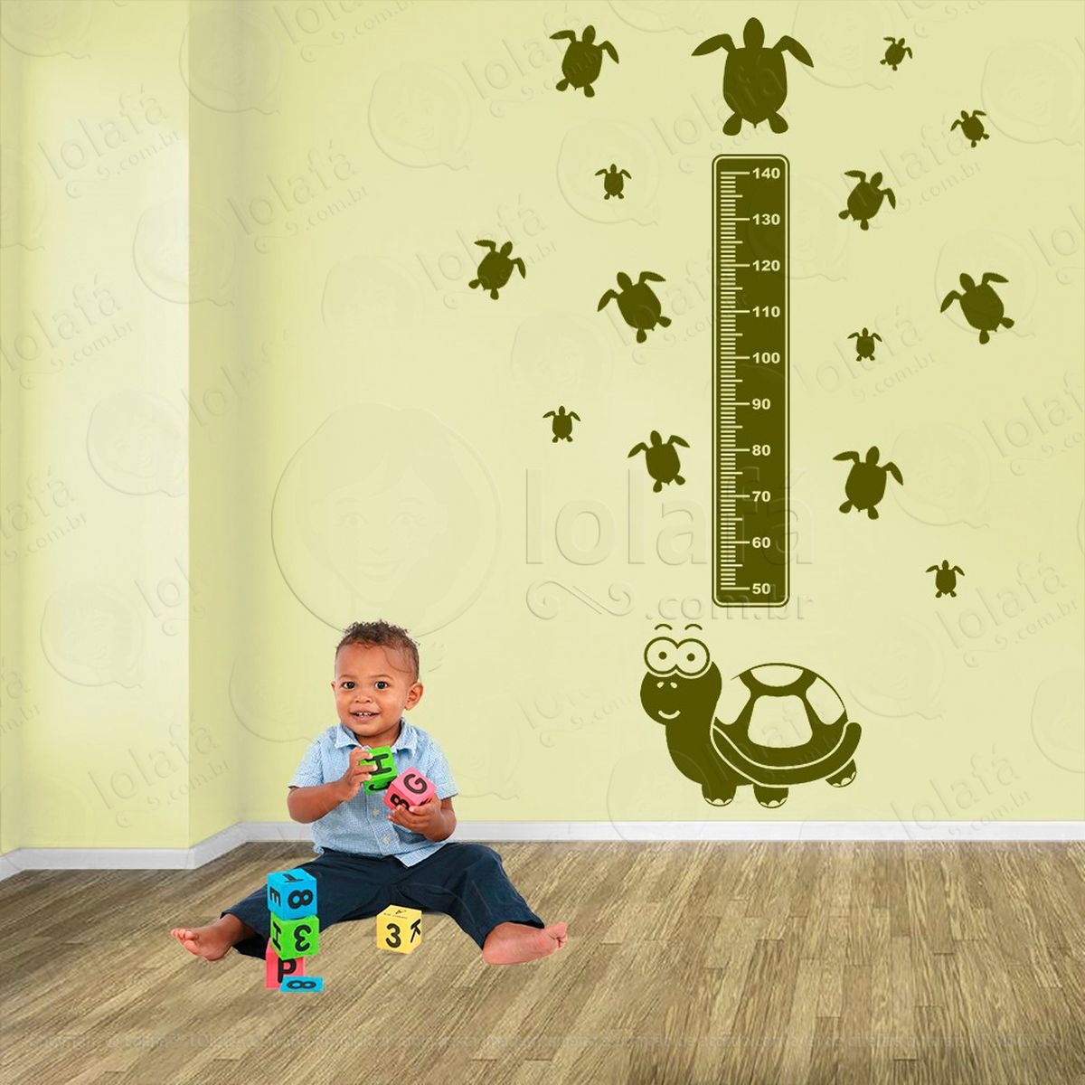 tartaruga e tartarugas adesivo régua de crescimento infantil, medidor de altura para quarto, porta e parede - mod:200