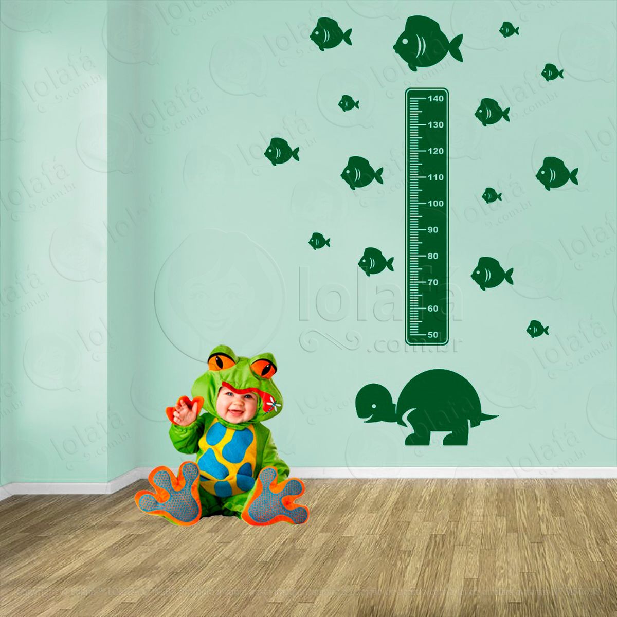 tartaruga e peixes adesivo régua de crescimento infantil, medidor de altura para quarto, porta e parede - mod:203