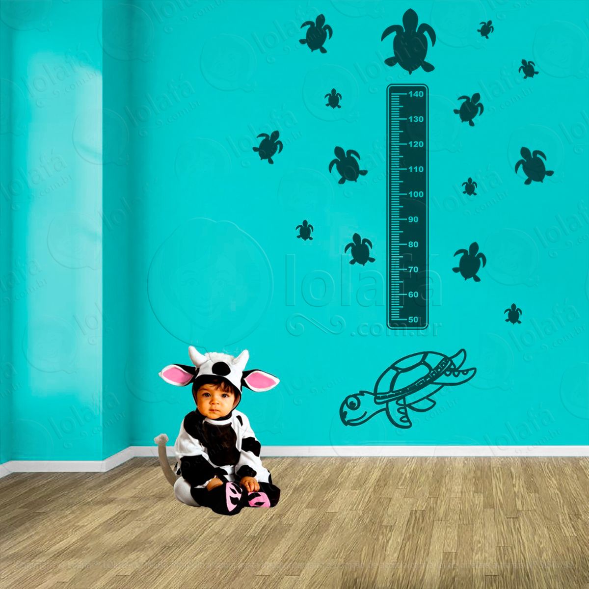 tartaruga e tartarugas adesivo régua de crescimento infantil, medidor de altura para quarto, porta e parede - mod:206