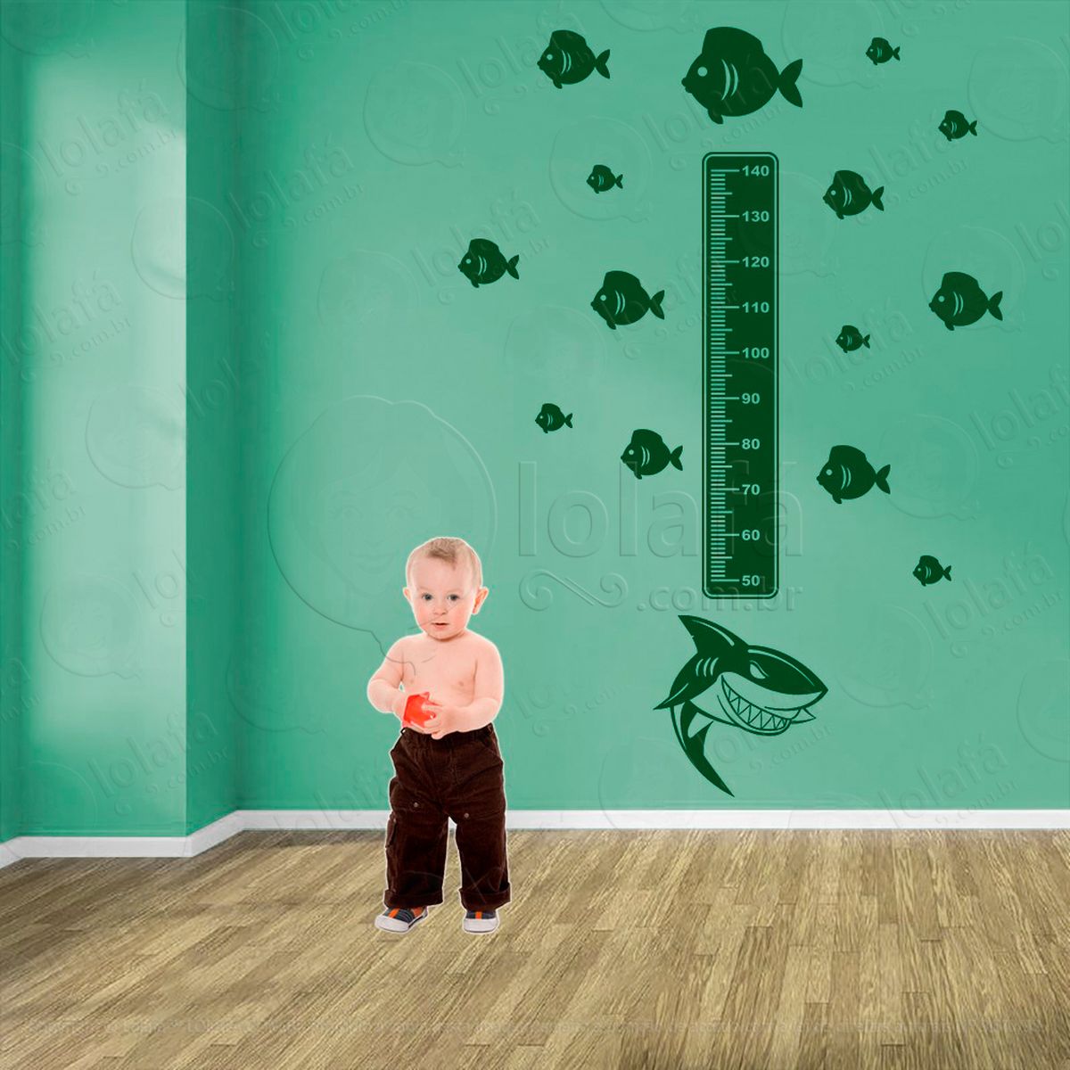 tubarão e peixes adesivo régua de crescimento infantil, medidor de altura para quarto, porta e parede - mod:209