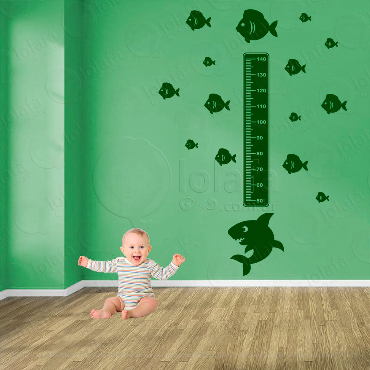 tubarão e peixes adesivo régua de crescimento infantil, medidor de altura para quarto, porta e parede - mod:211