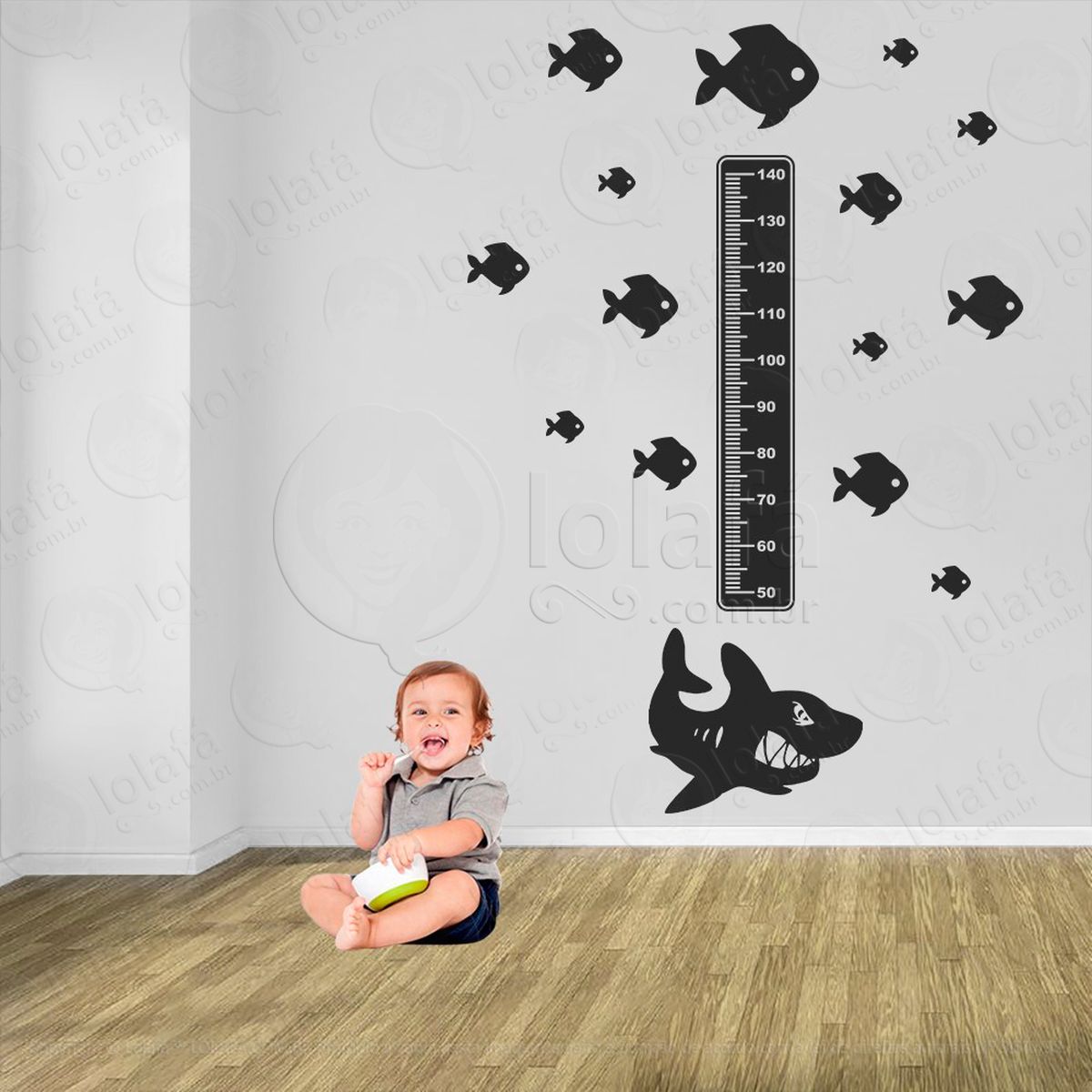 tubarão e peixes adesivo régua de crescimento infantil, medidor de altura para quarto, porta e parede - mod:212