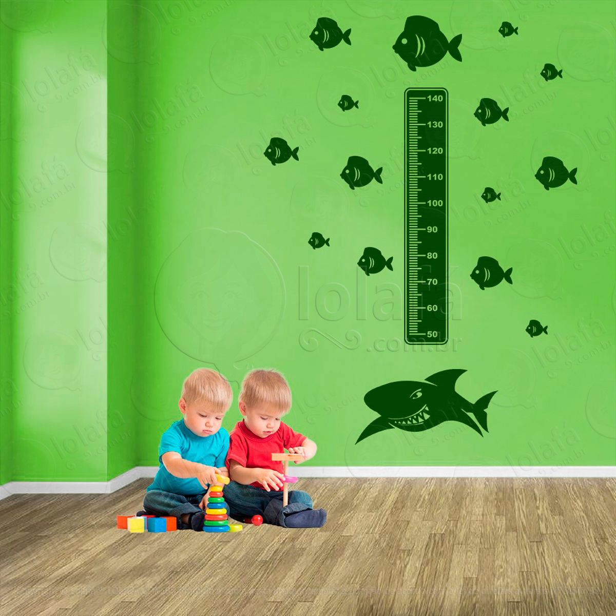 tubarão e peixes adesivo régua de crescimento infantil, medidor de altura para quarto, porta e parede - mod:217