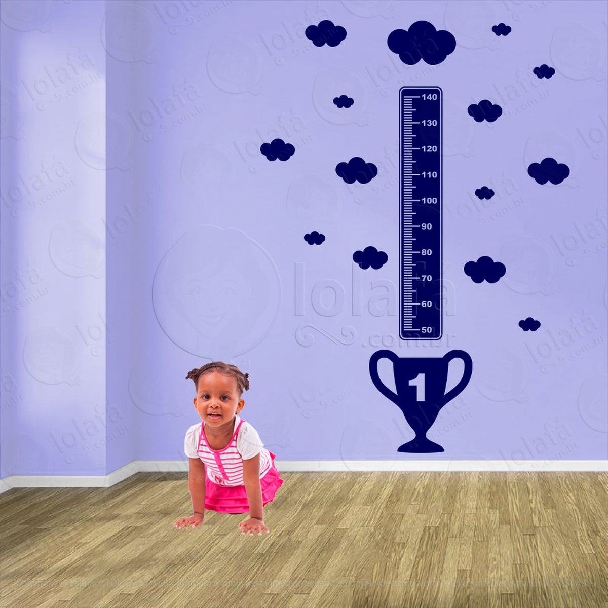 atletismo e nuvens adesivo régua de crescimento infantil, medidor de altura para quarto, porta e parede - mod:241