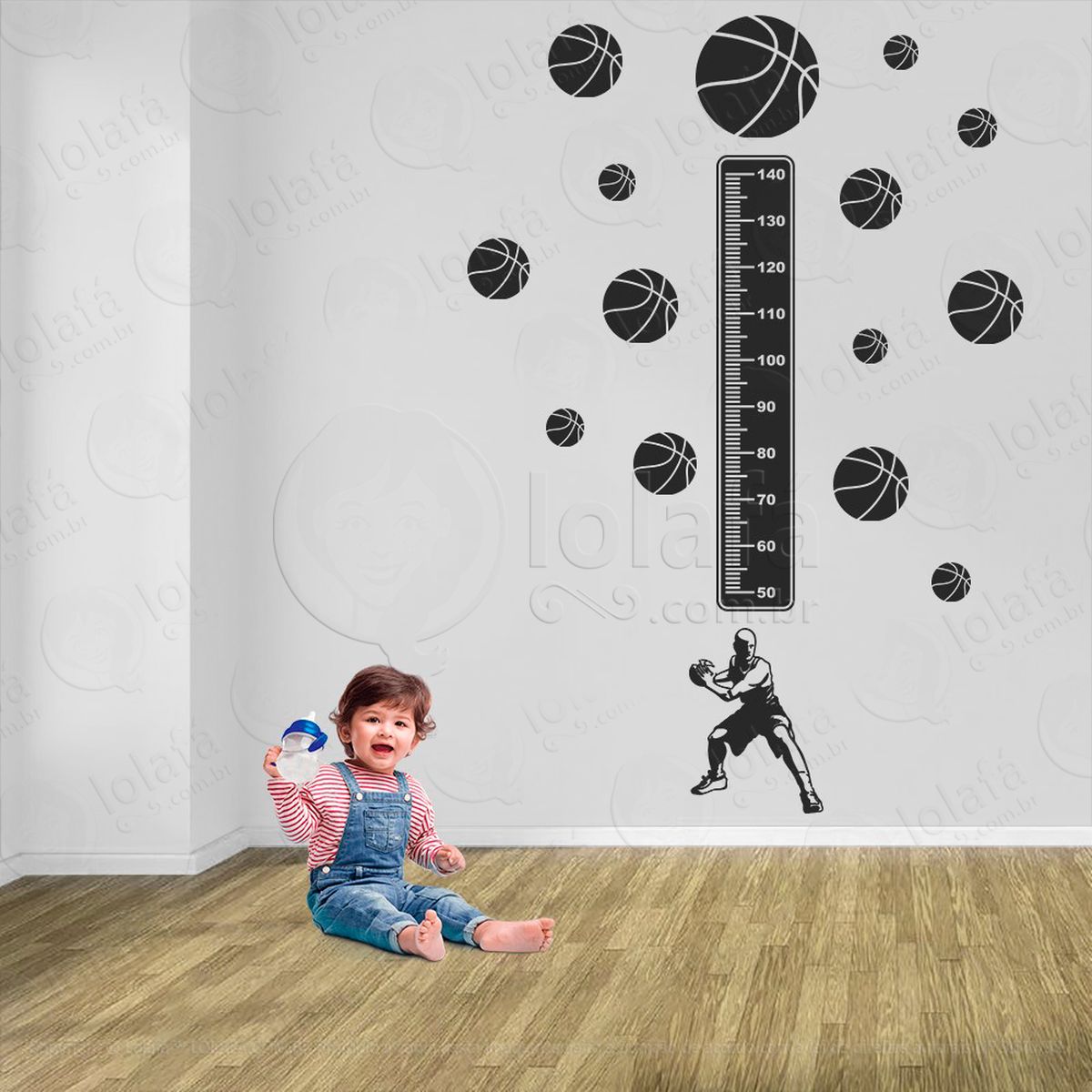 basquetebol e bolas de basquete adesivo régua de crescimento infantil, medidor de altura para quarto, porta e parede - mod:245