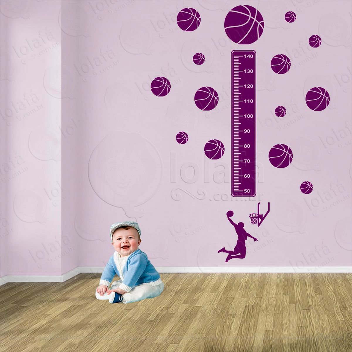 basquetebol e bolas de basquete adesivo régua de crescimento infantil, medidor de altura para quarto, porta e parede - mod:248